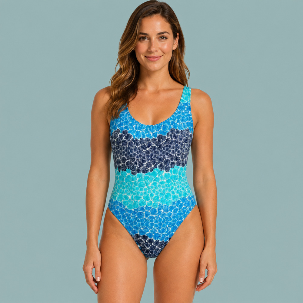 Miraclesuit Size 14 Blue Turquoise Ombre Seashell Print One Piece Swimsuit